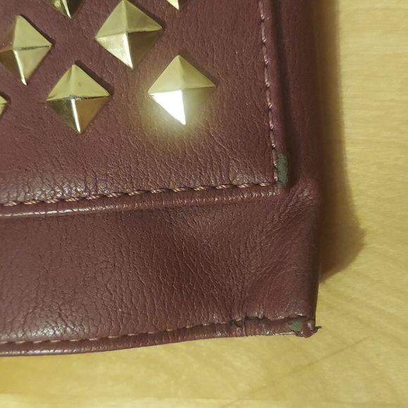 MMS Design Studio Burgundy Envelope Clutch with Gold Pyramid Studs - Picture 10 of 15
